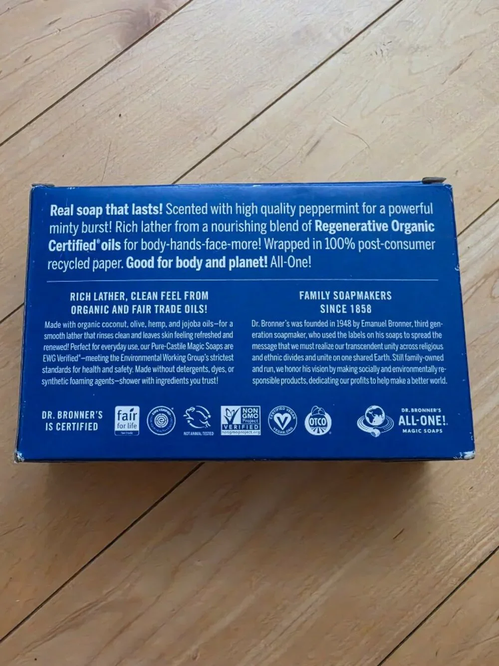 Dr. Bronners Pure Castile Peppermint Magic Bar Soap 6 bars 5 oz each